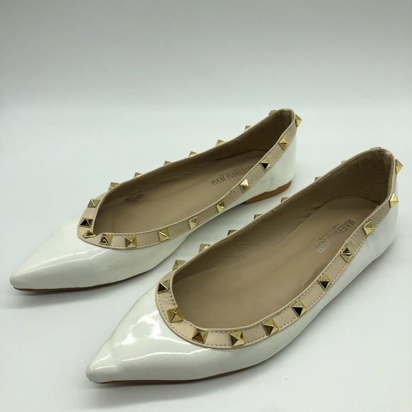 White Studded Ballerina Flats - Picture 2 of 6